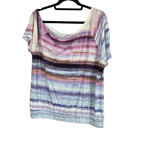 Torrid Top Women 18 Pink Striped Classic Summer Drape Feminine Boho Western 80s - Picture 3 of 13